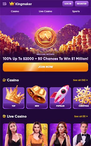 Kingmaker Casino Home Page Mobile