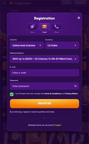 Kingmaker Casino Register Mobile